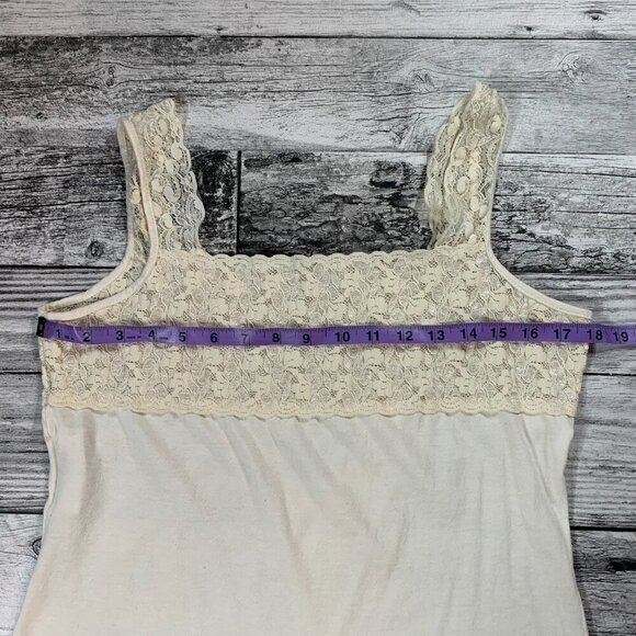 Vintage 90s Y2K Ivory Cotton Sheer Lace Square Neck Crop Tank Top Camisole - Picture 9 of 10